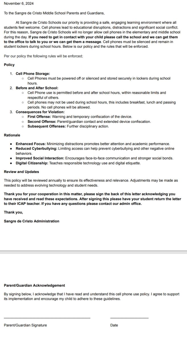 Middle School Cell Phone Policy with link to pdf